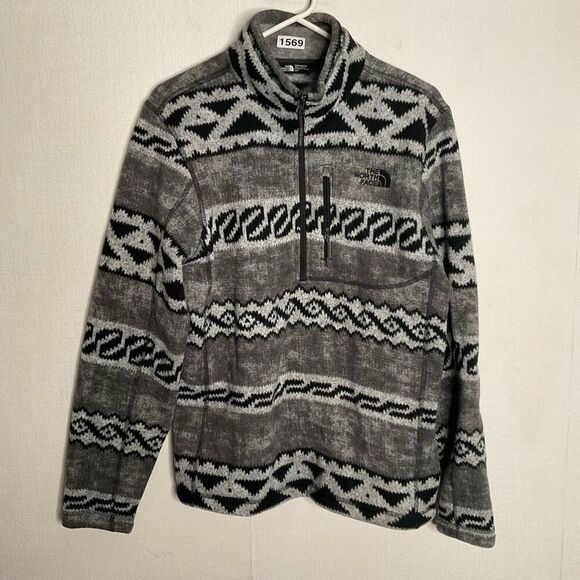 North Face Fleece Quarter Zip Jacket Mens‎ Small Petite SP Gray Southwest  Aztec - Picture 2 of 9